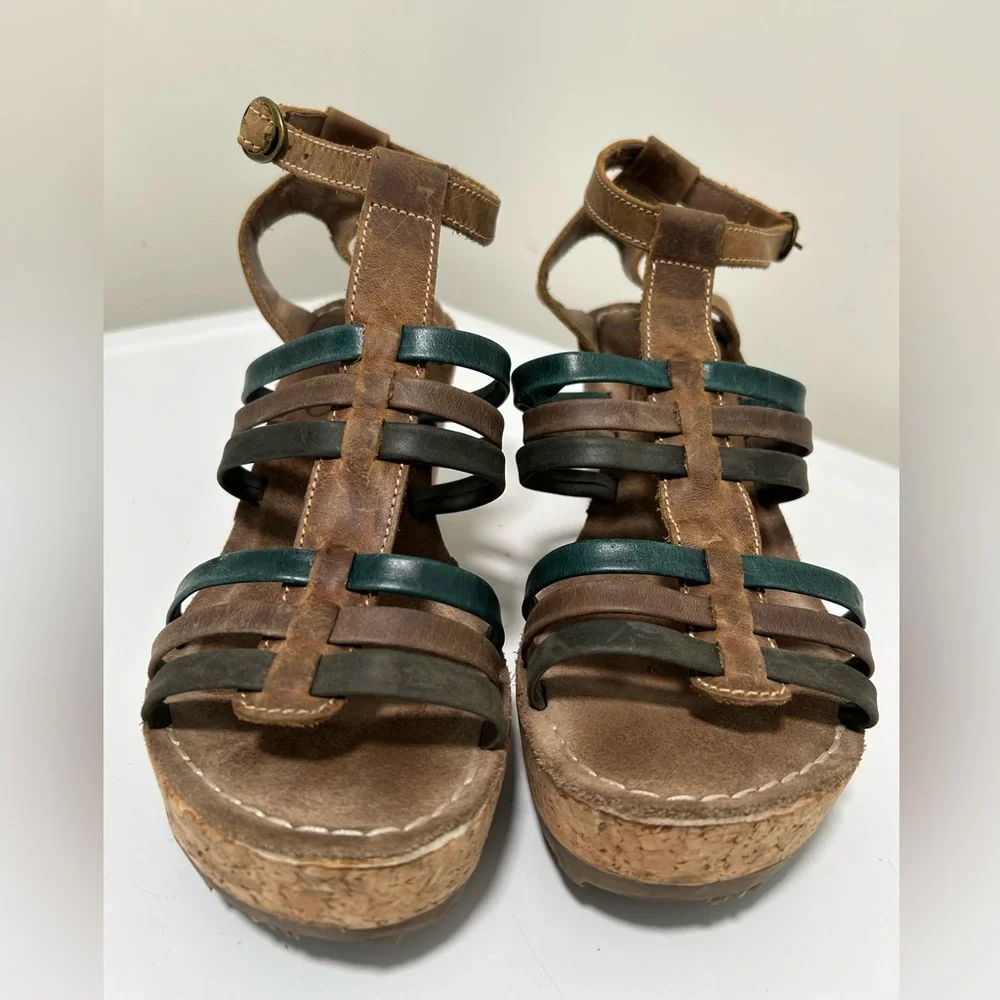 Fly Girl Wedge Sandals Brown Blue Size 8 - 8.5 US 39 EU